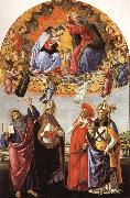 The Coronation of the Virgin with SS.Eligius,John the Evangelist,Au-gustion,and Jerome, Sandro Botticelli